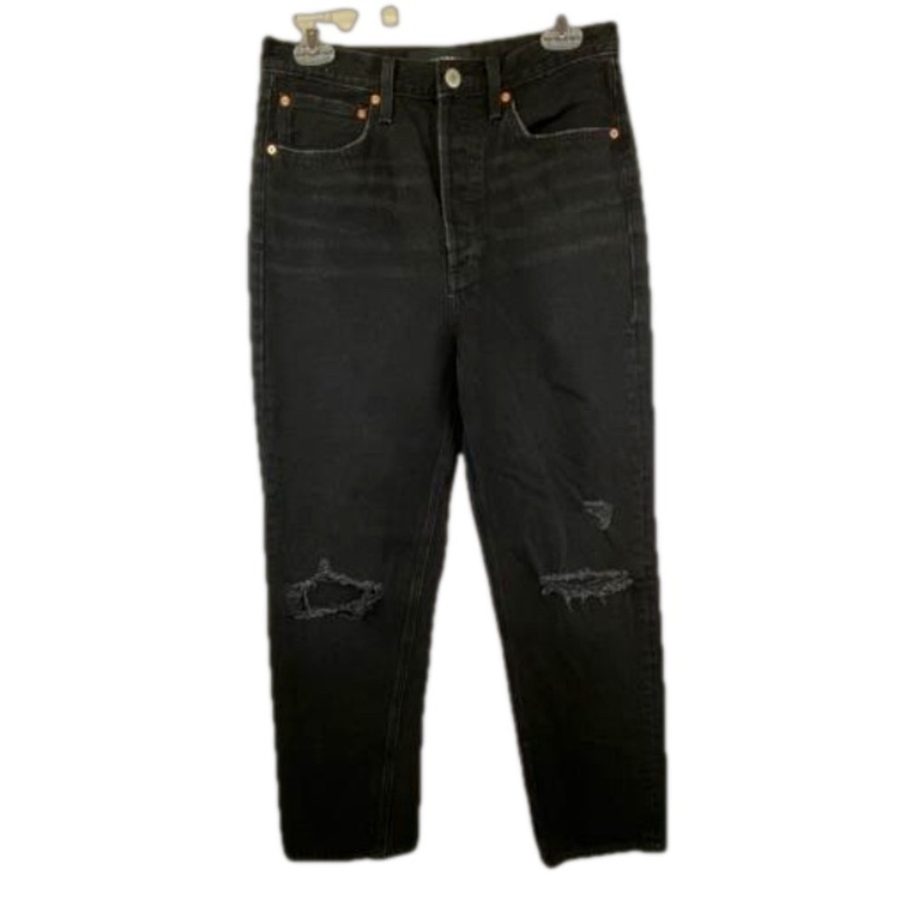 NEW! Aritzia Denim Forum Straight Leg High Waisted Ankle Black Jeans W28 L28